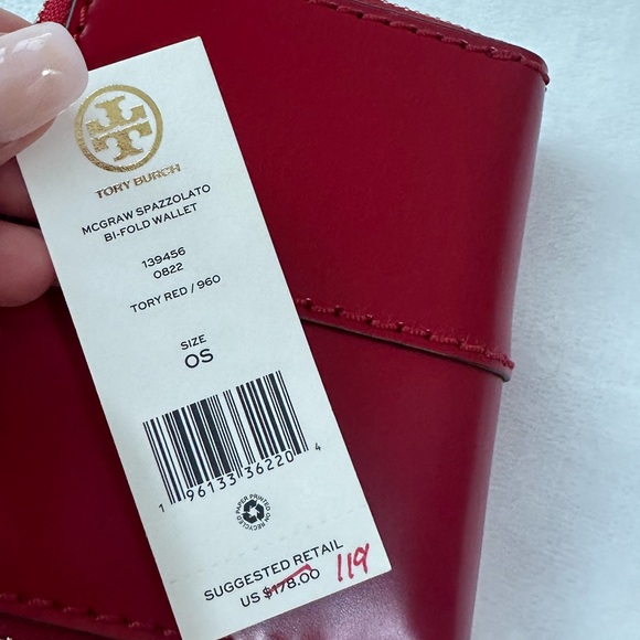 Tory Burch McGraw Red Spazzolatto Bifold Wallet - Picture 4 of 6